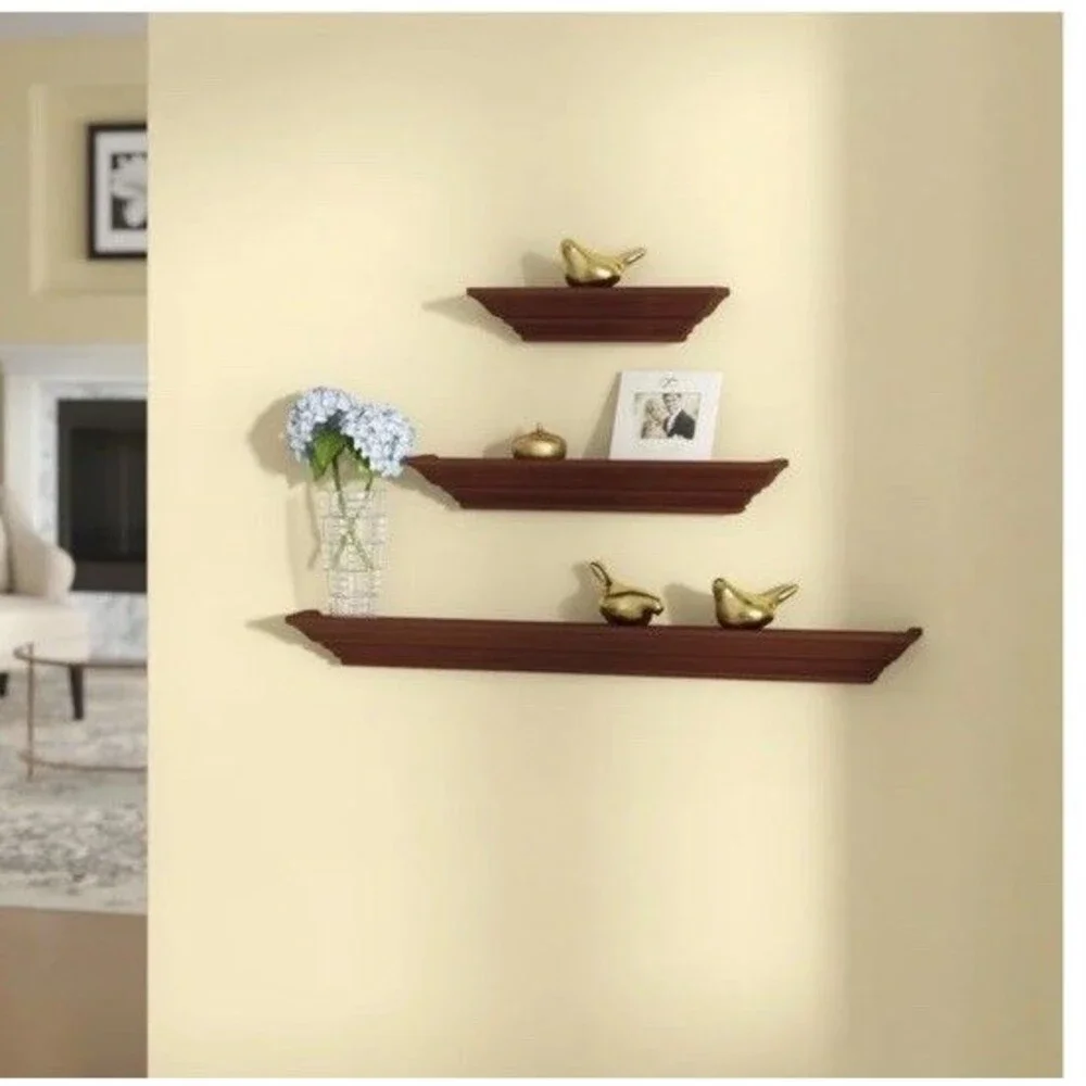 Vintage Floating Beveled Wood Shelf Crown Moulding-Set Of 3